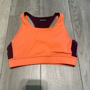 Oiselle Pockito Vibrant Orange and Purple Sports Bra with Pocket VGUC